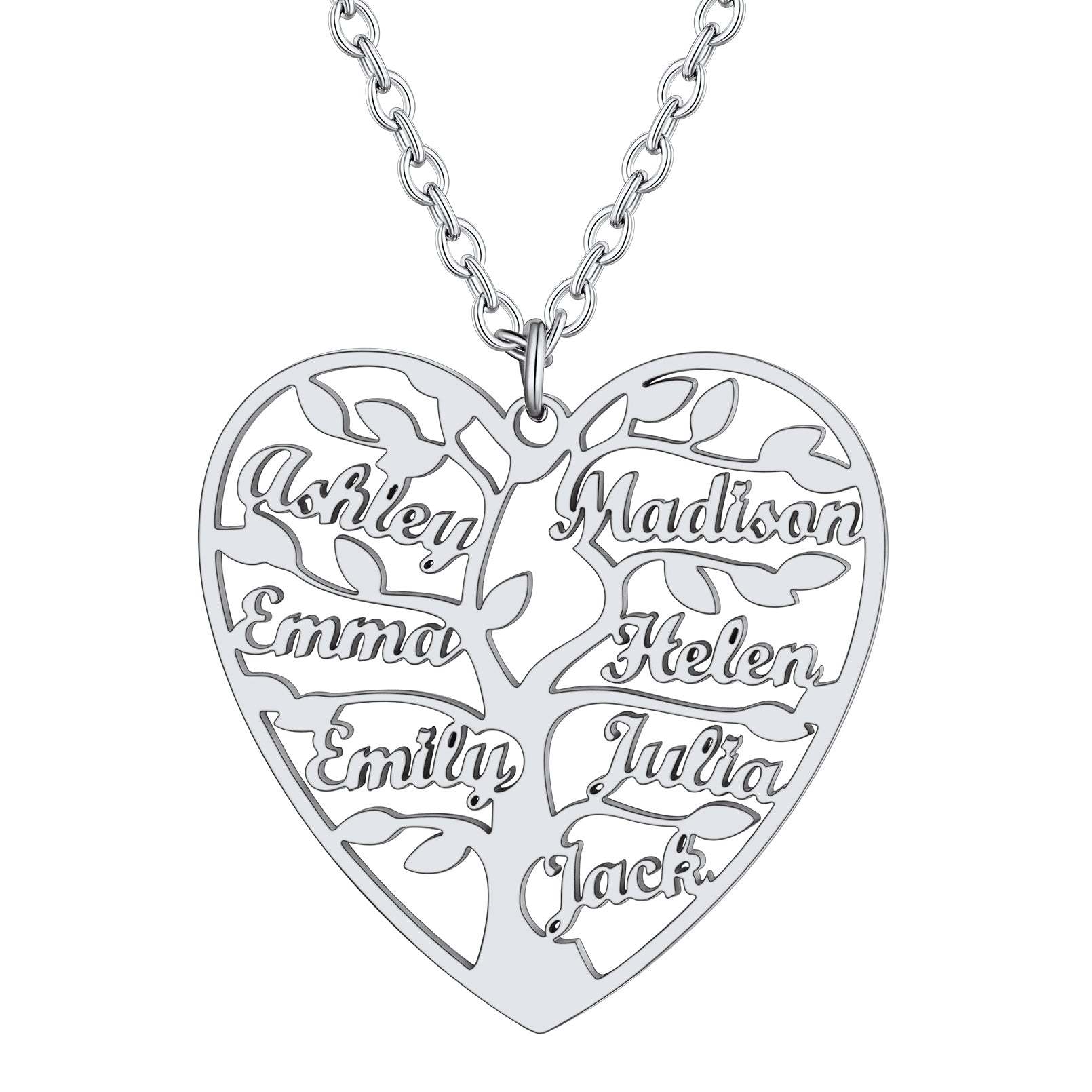 Personalized Heart Family Tree Necklace with Names For Mom