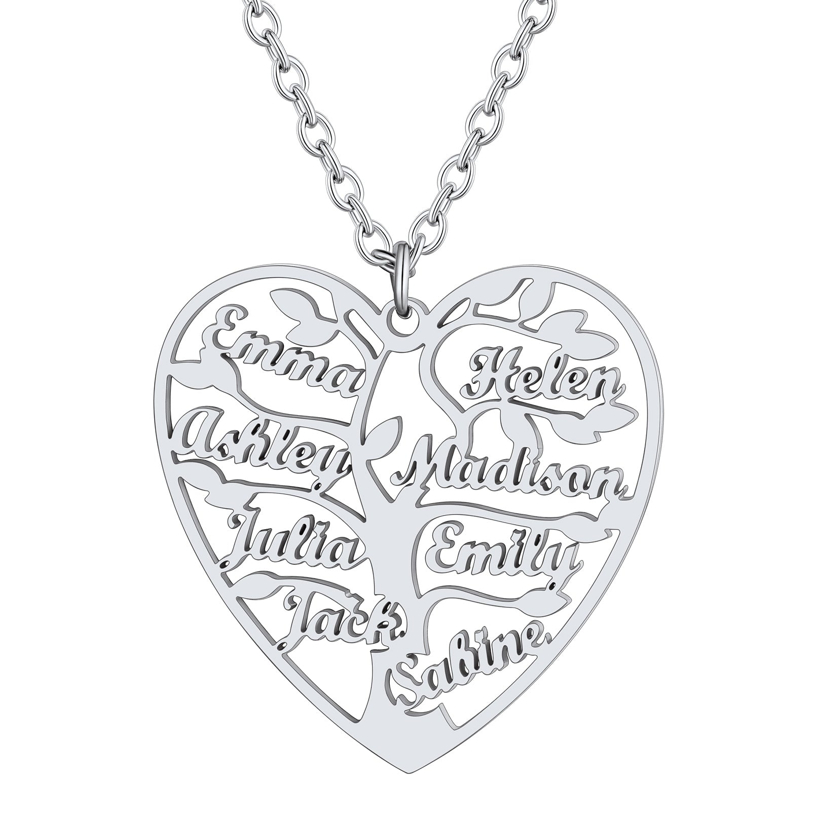 Personalized Heart Family Tree Necklace with Names For Mom