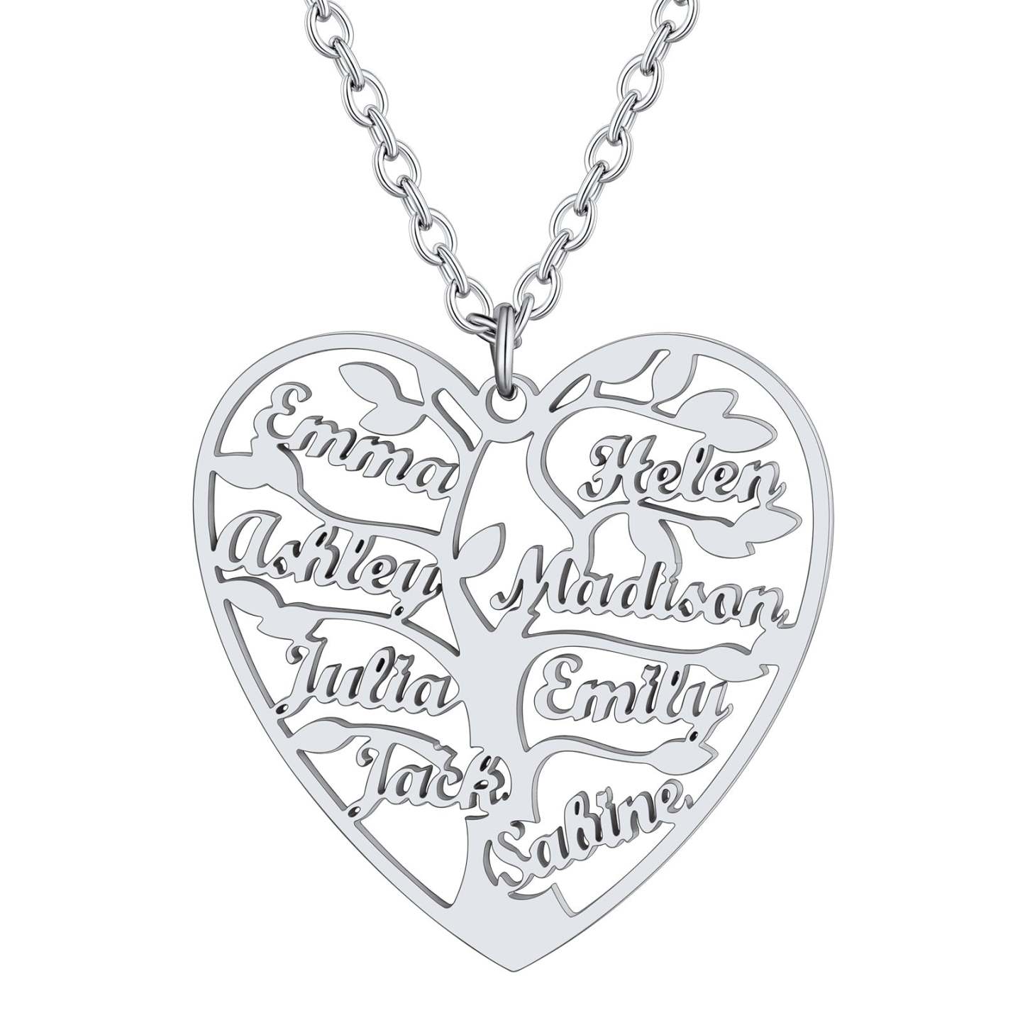 Personalized Heart Family Tree Necklace with Names For Mom