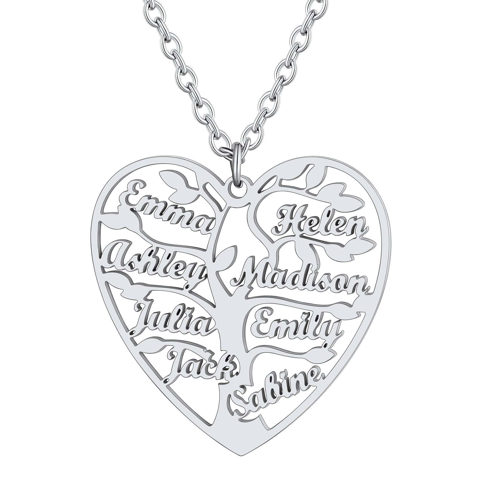 Personalized Heart Family Tree Necklace with Names For Mom