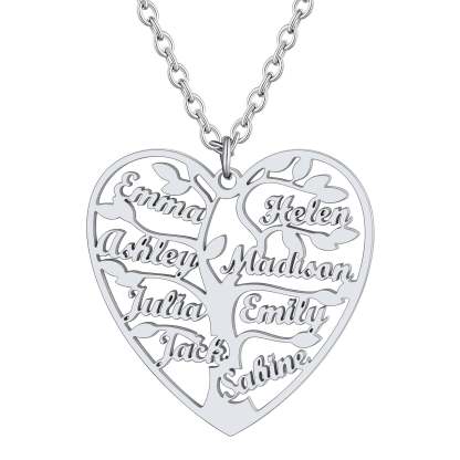 Personalized Heart Family Tree Necklace with Names For Mom