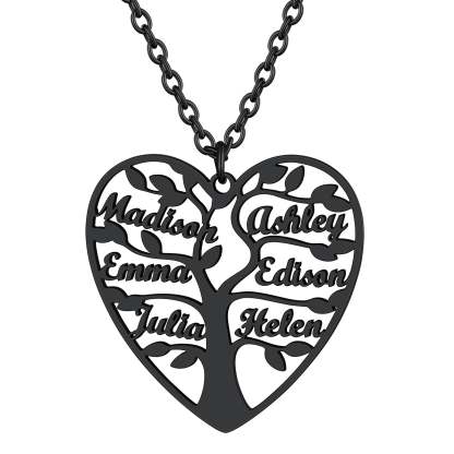 Personalized Heart Family Tree Necklace with Names For Mom