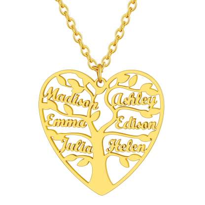 Personalized Heart Family Tree Necklace with Names For Mom
