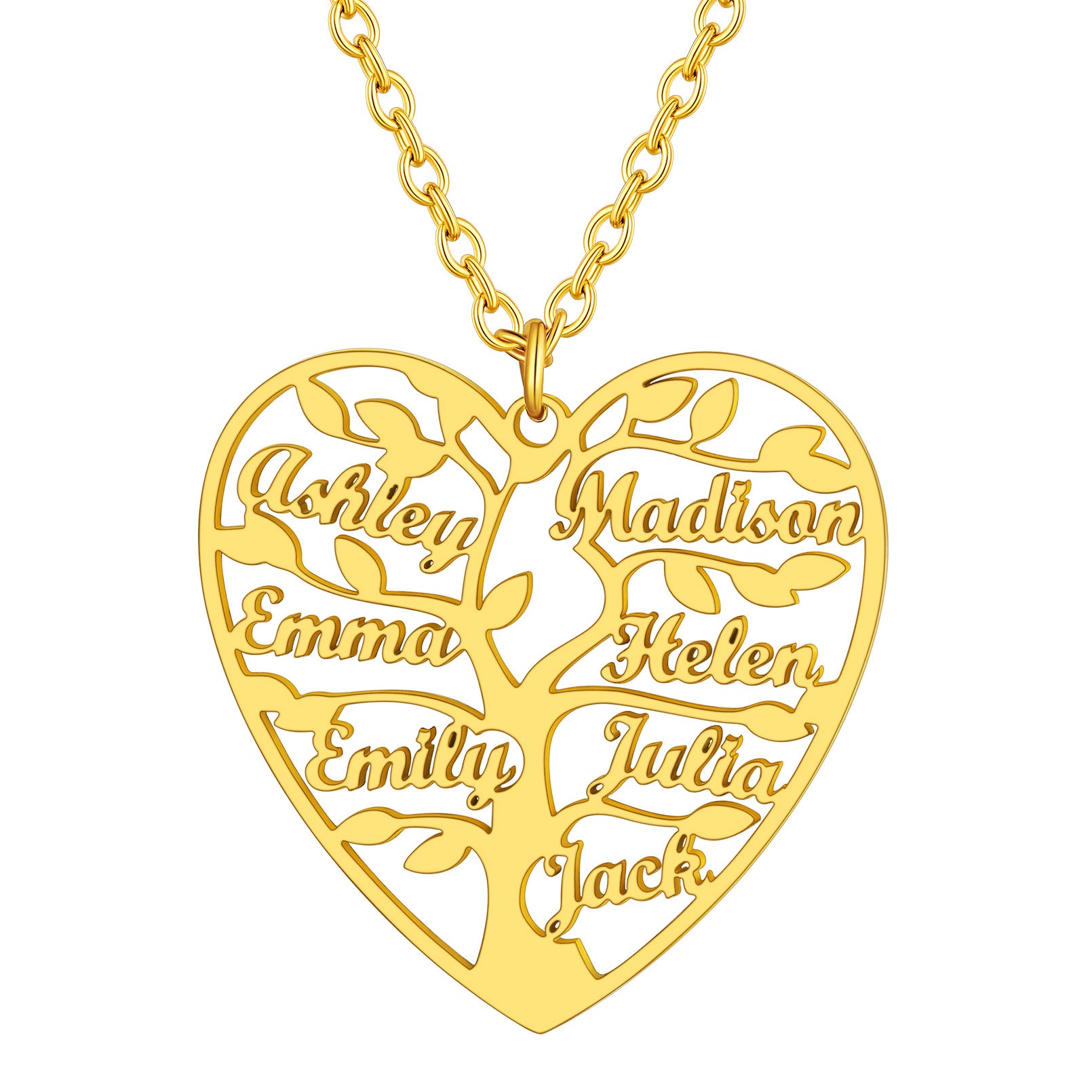 Personalized Heart Family Tree Necklace with Names For Mom