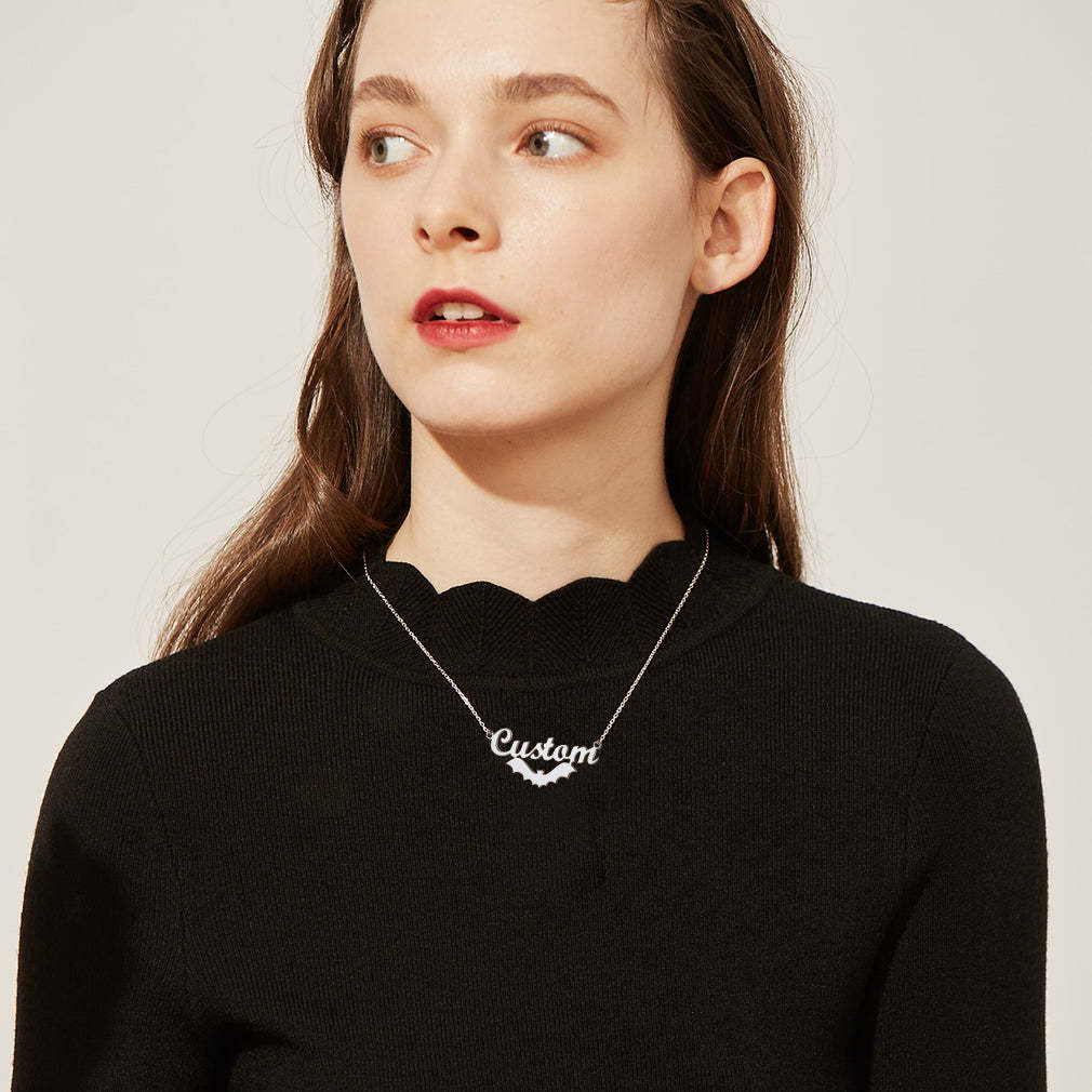 Customized Gothic Halloween Bat Name Necklaces For Women