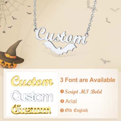 Customized Gothic Halloween Bat Name Necklaces For Women