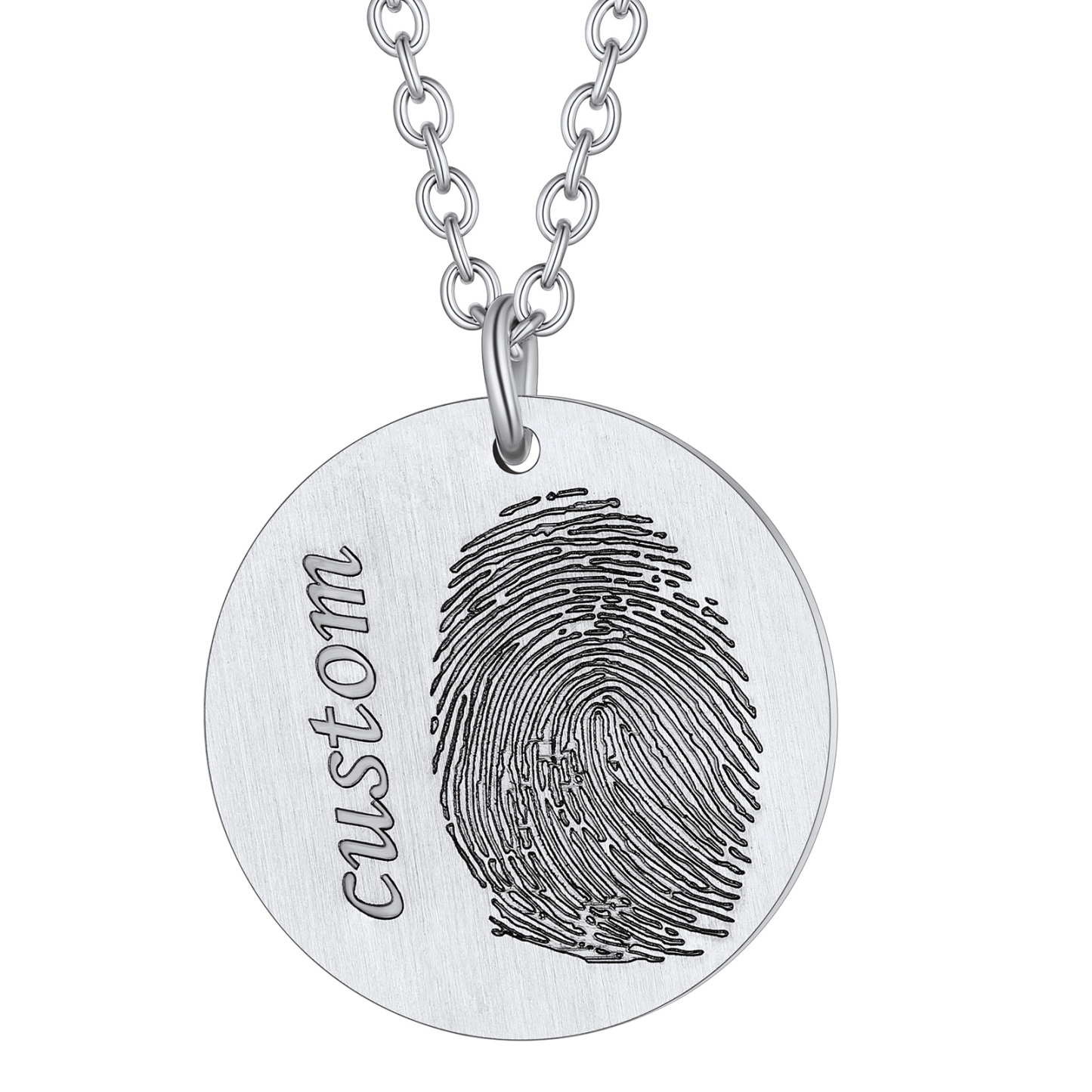 Personalized Fingerprint Necklace Stainless Steel silver round