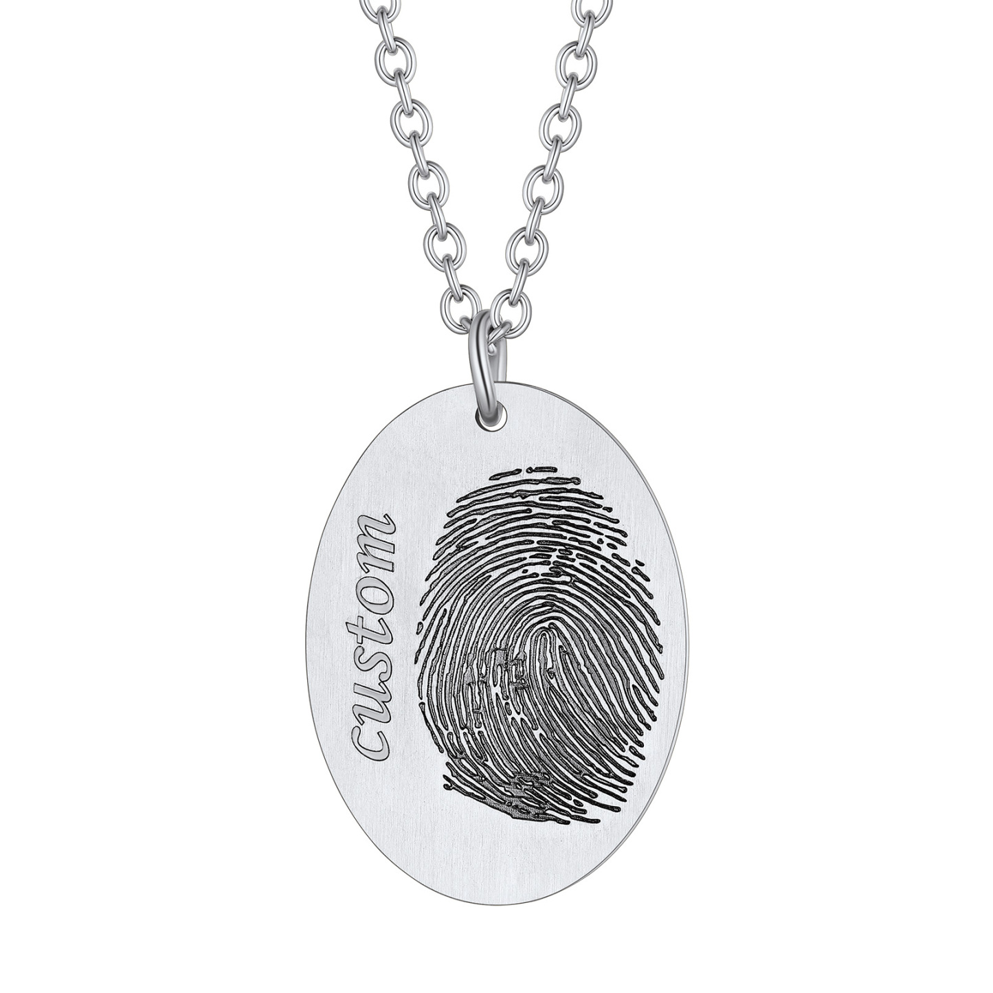 Personalized Fingerprint Necklace Stainless Steel silver e-oval