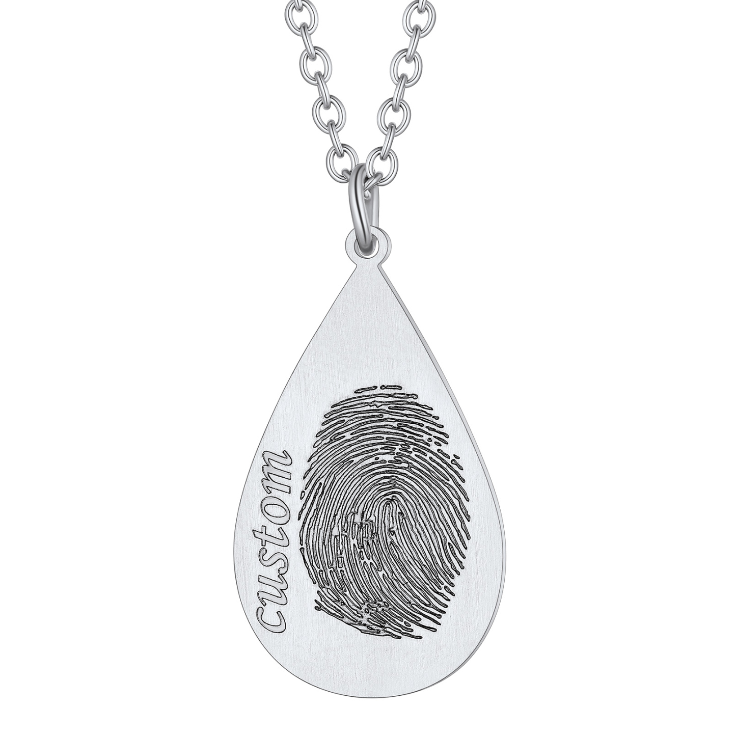 Personalized Fingerprint Necklace Stainless Steel silver drop