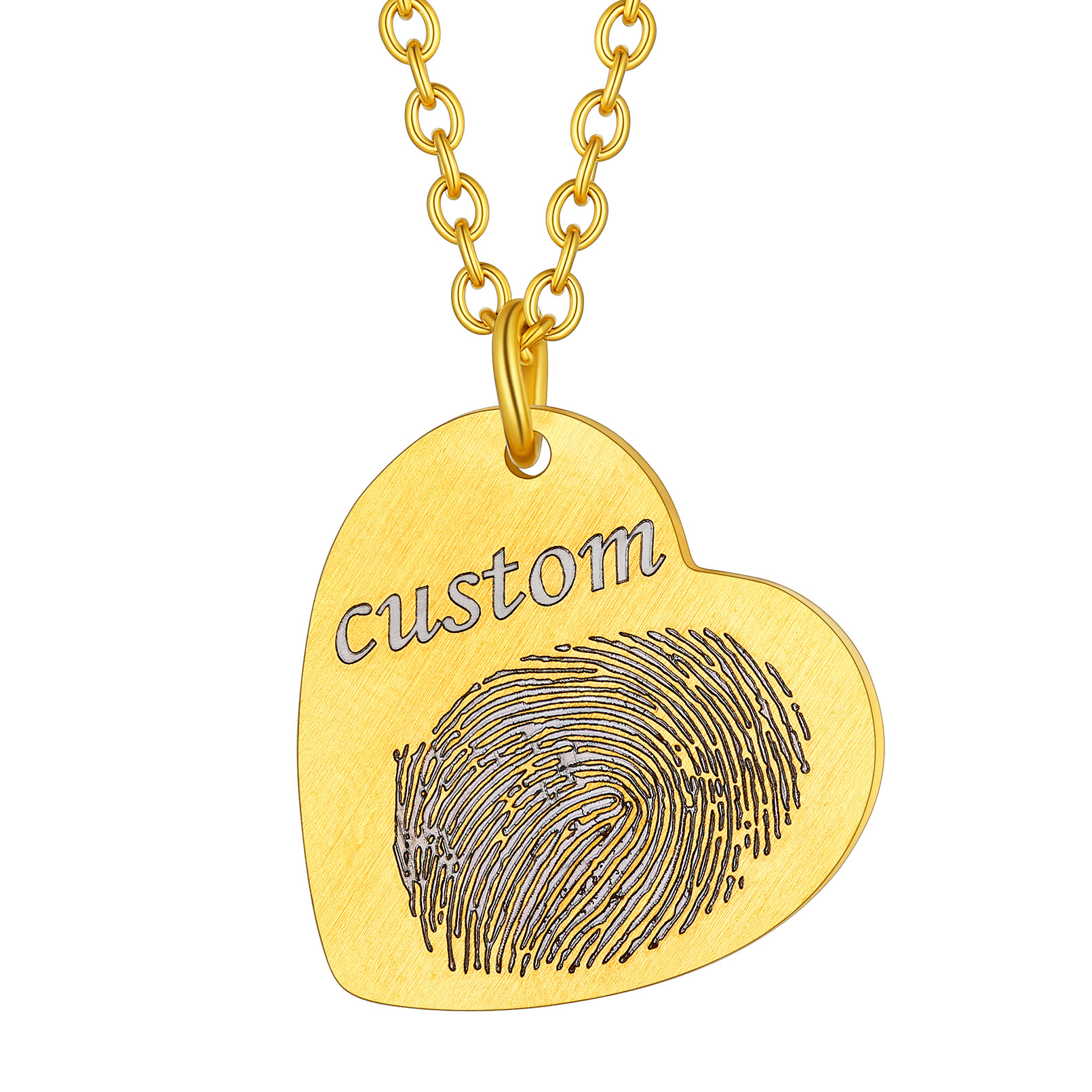 Personalized Fingerprint Necklace Stainless Steel gold heart