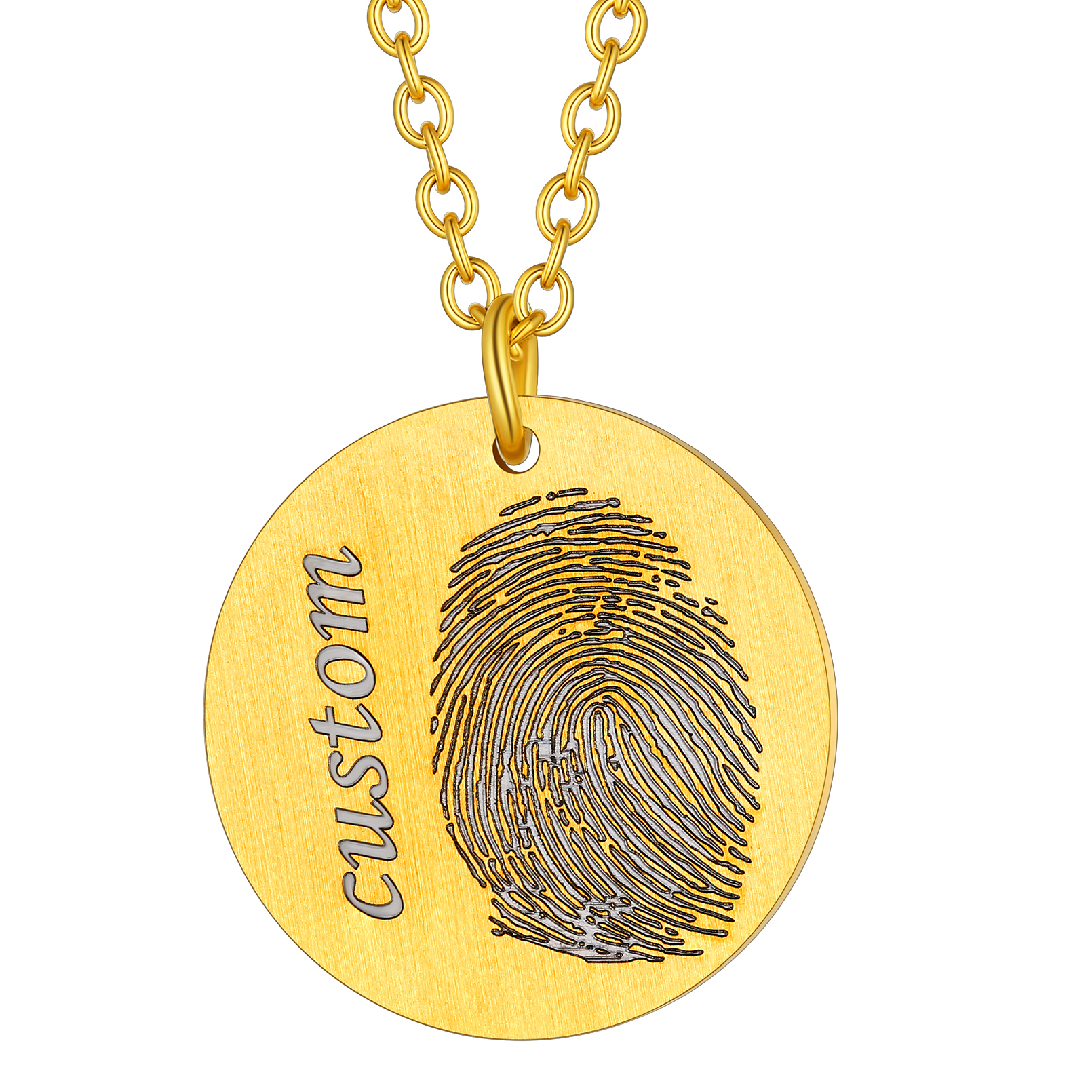 Personalized Fingerprint Necklace Stainless Steel gold round