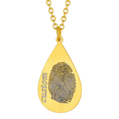 Personalized Fingerprint Necklace Stainless Steel gold drop