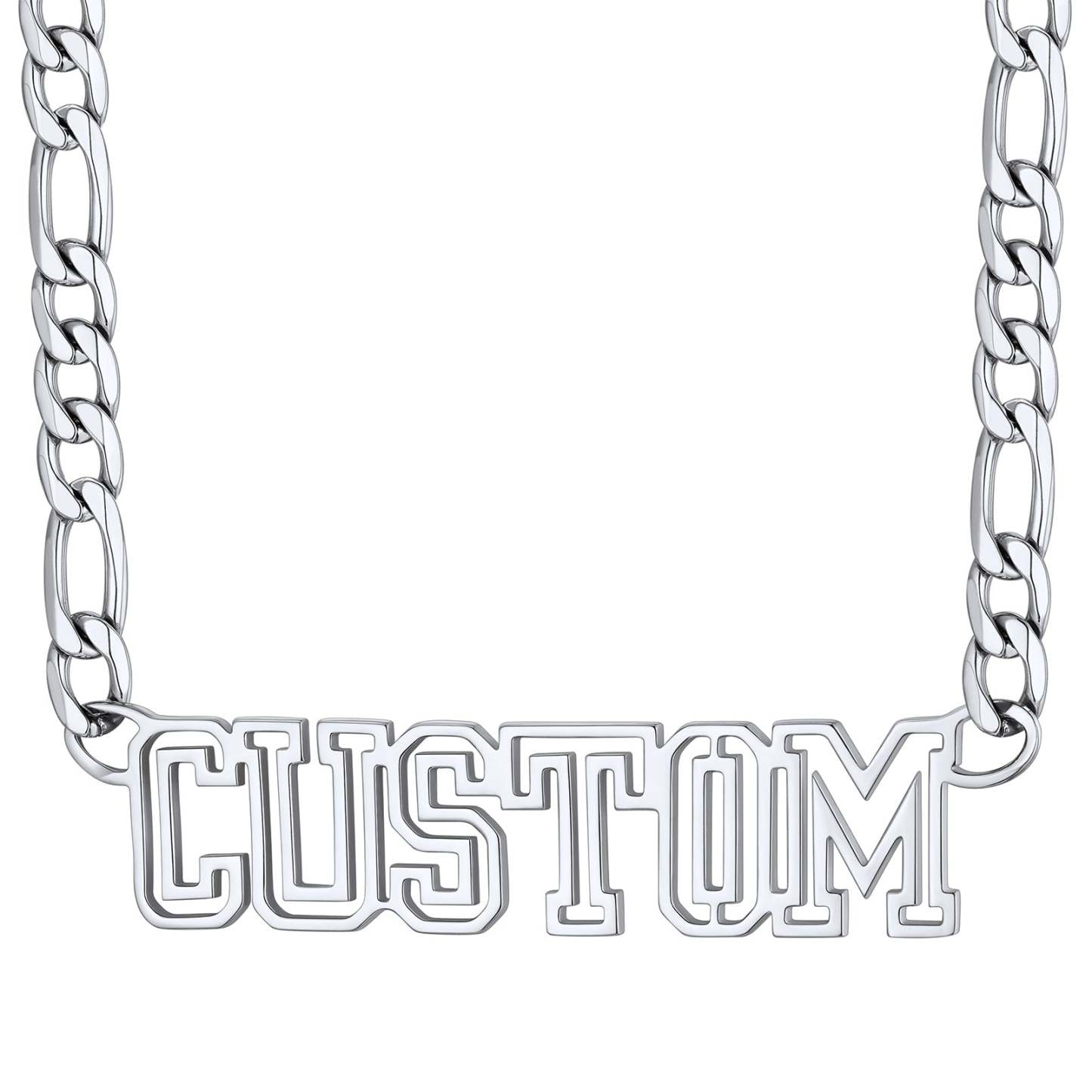 Custom4U Steel  Personalized Name Figaro Chain Choker