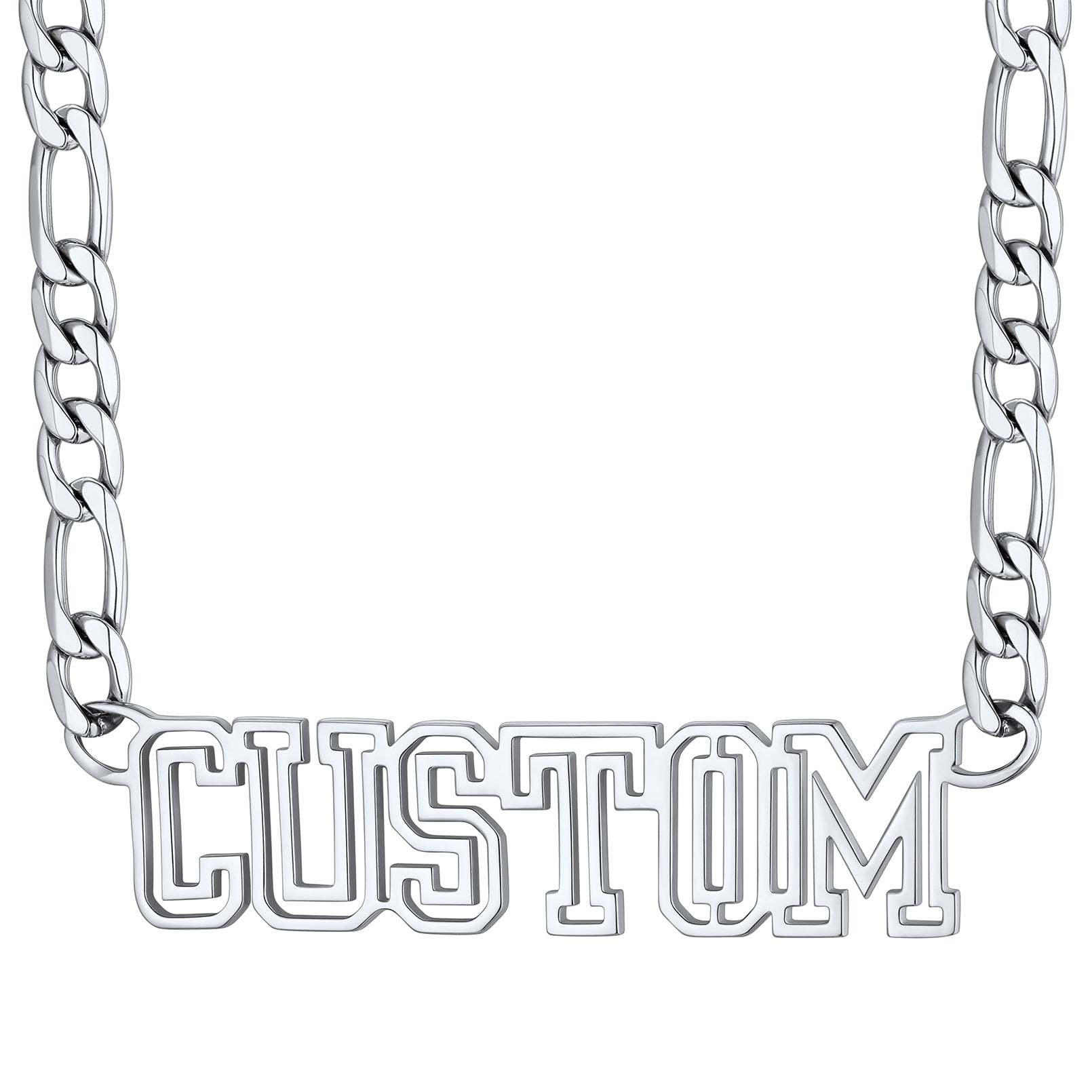 Custom4U Steel  Personalized Name Figaro Chain Choker