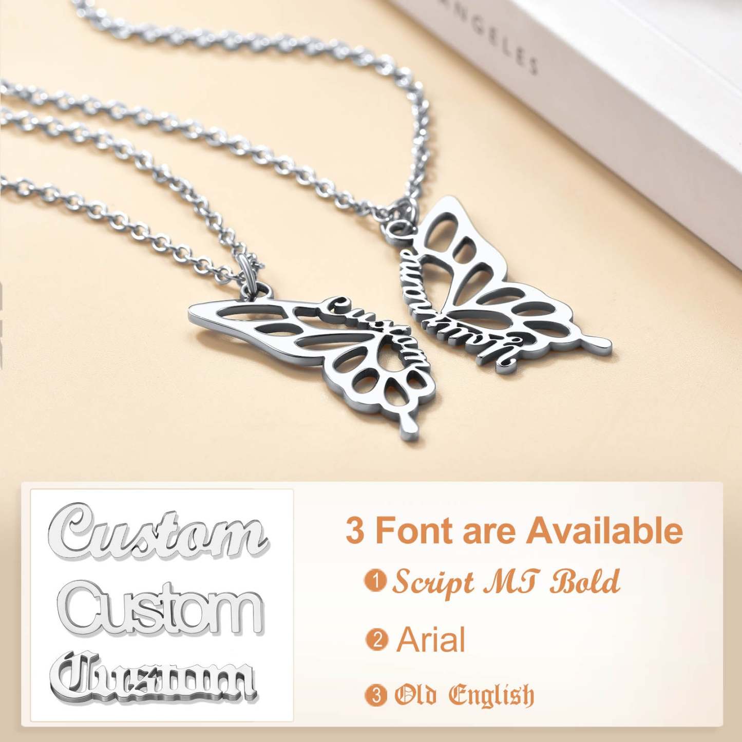 Custom4U Customized Butterfly Friendship Name Necklace-3 font available