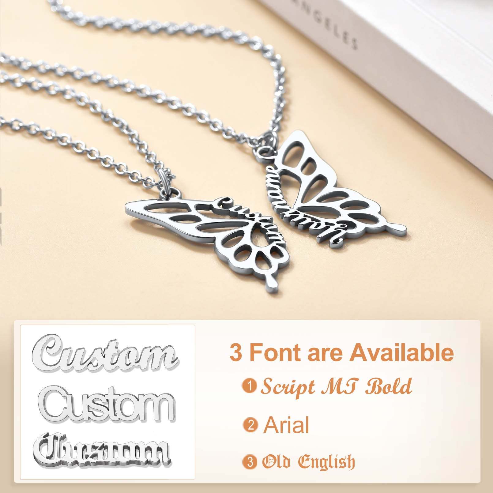 Custom4U Customized Butterfly Friendship Name Necklace-3 font available