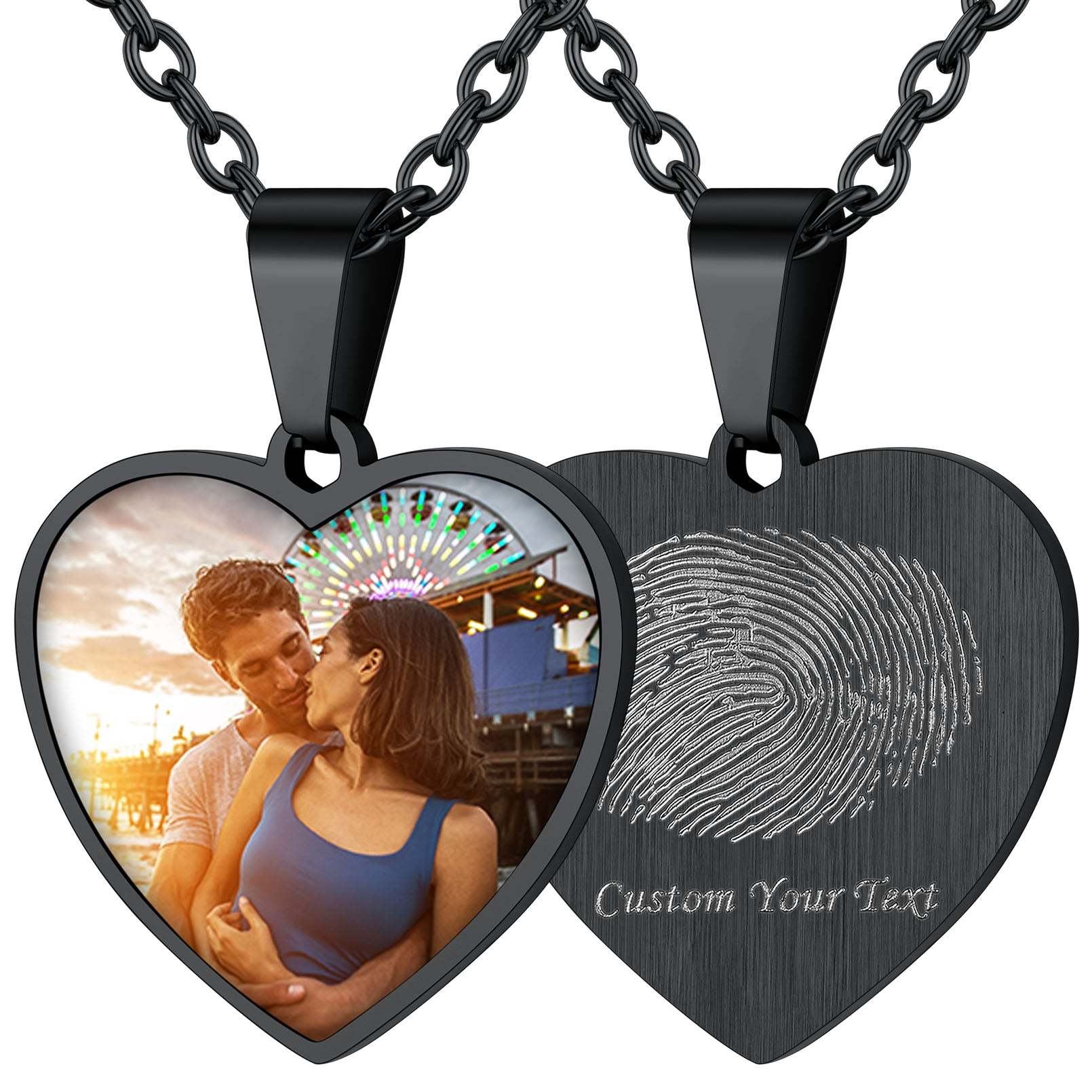 Customized Heart Photo Fingerprint Necklace for Women