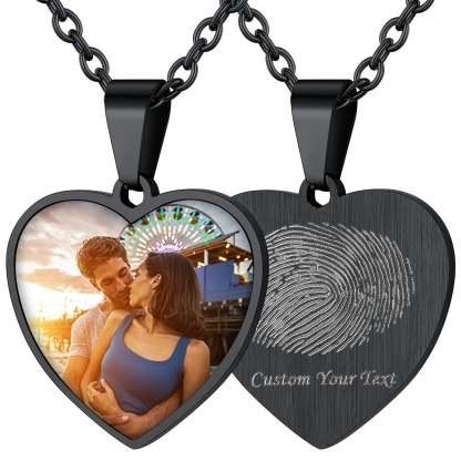 Customized Heart Photo Fingerprint Necklace for Women