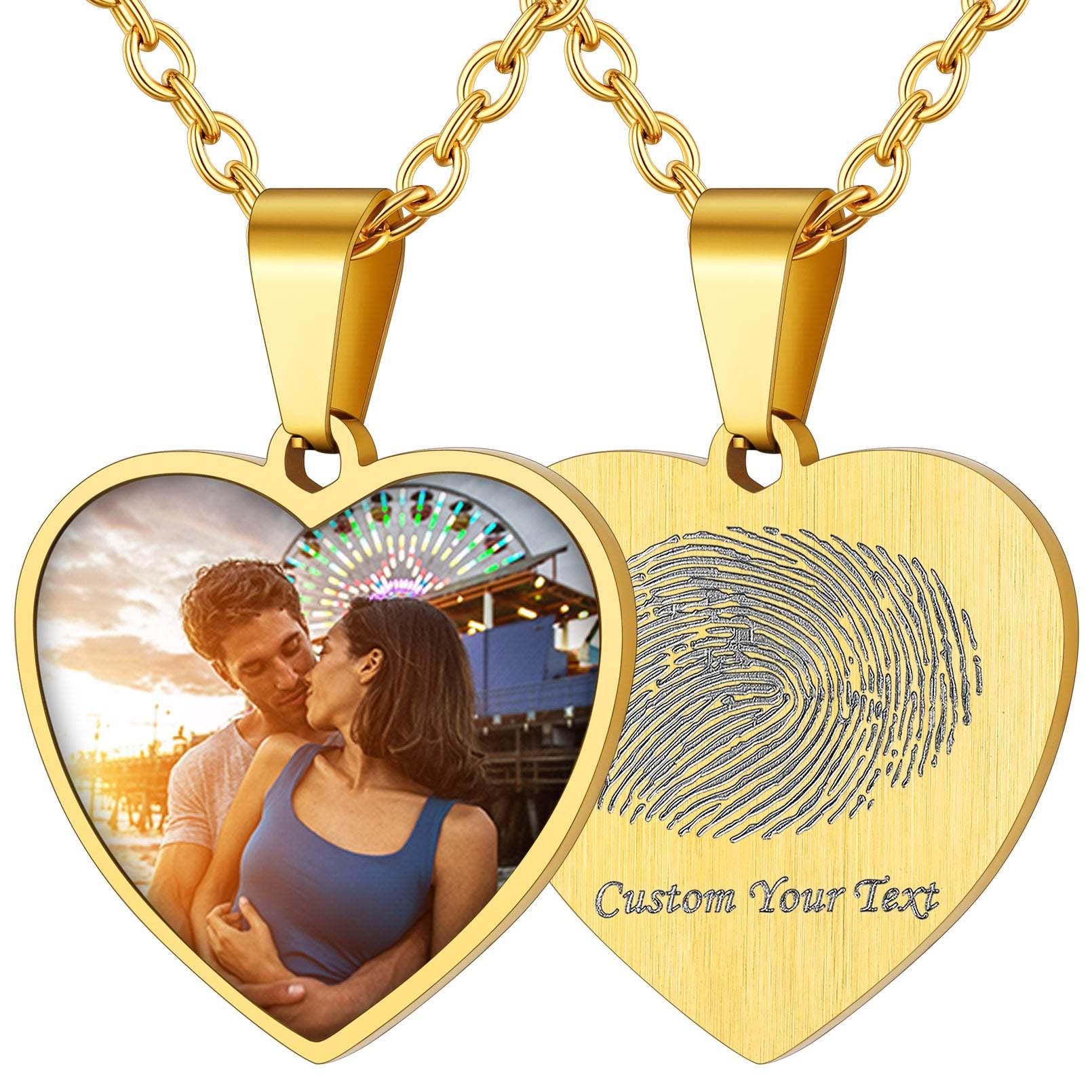 Custom4U Customized Heart Photo Fingerprint Necklace