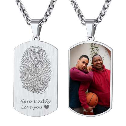 Custom4U Personalized Fingerprint Dog Tag Necklace with Photo