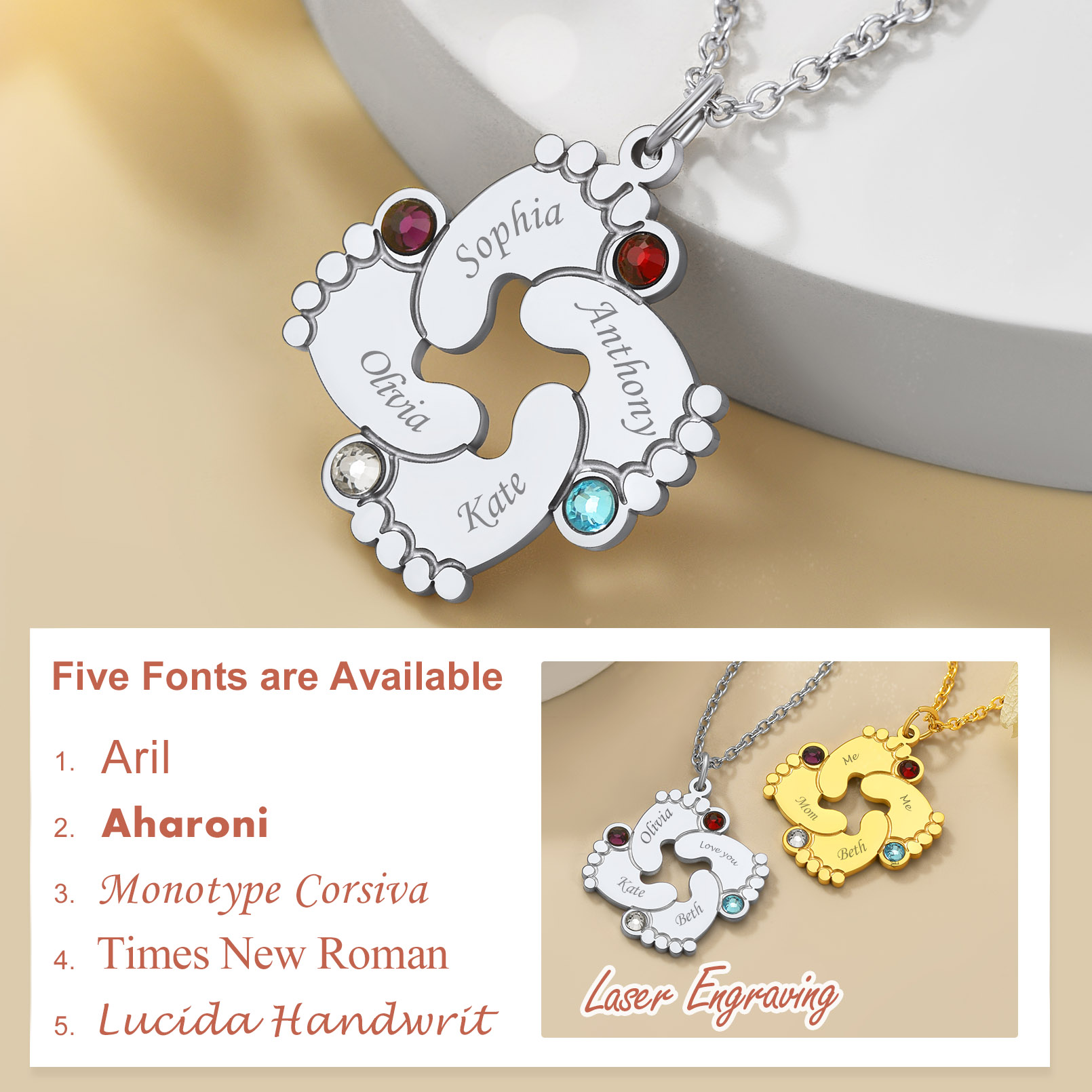 Personalized Baby Feet Necklace for Mom Grandmother Family font