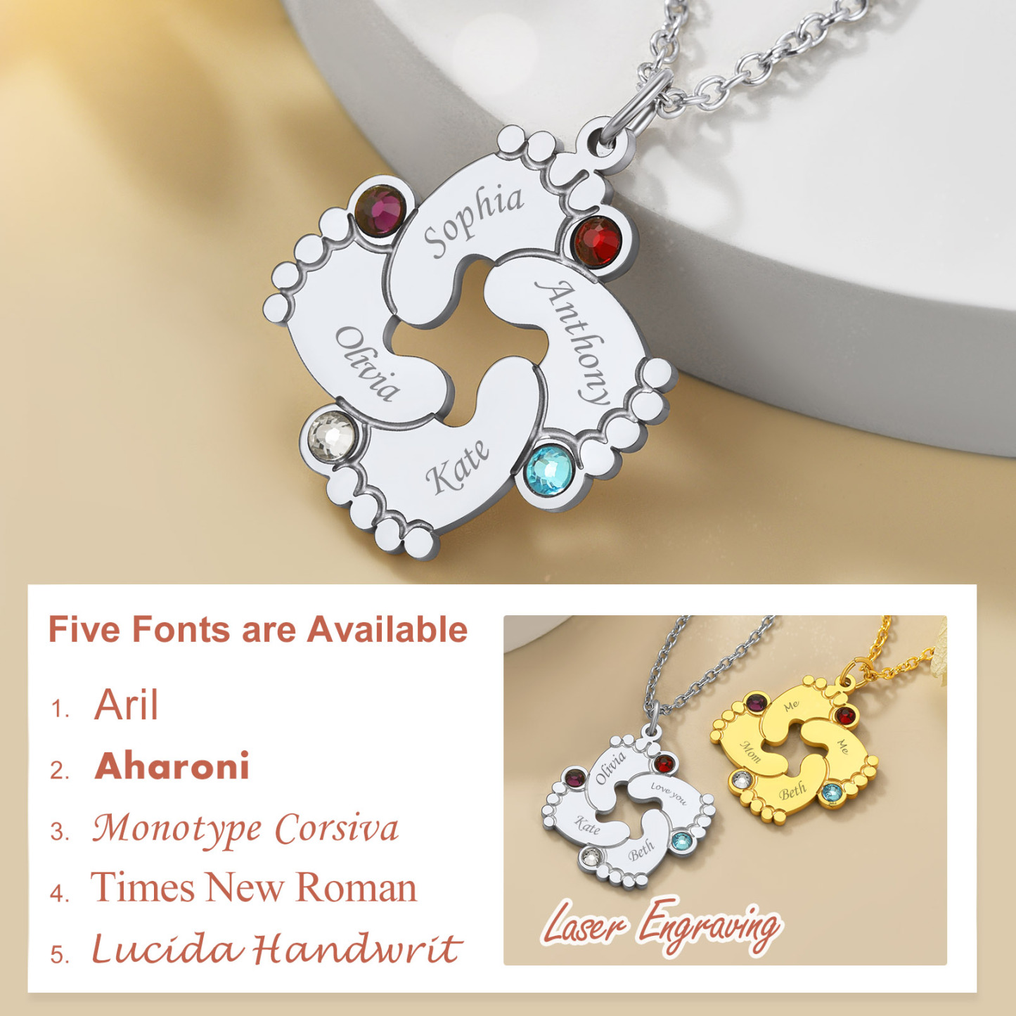 Personalized Baby Feet Necklace for Mom Grandmother Family font