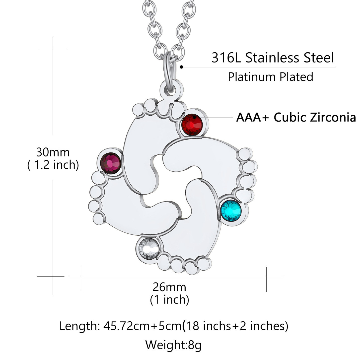 Personalized Name Baby Feet Necklace for Mom Grandmother Family