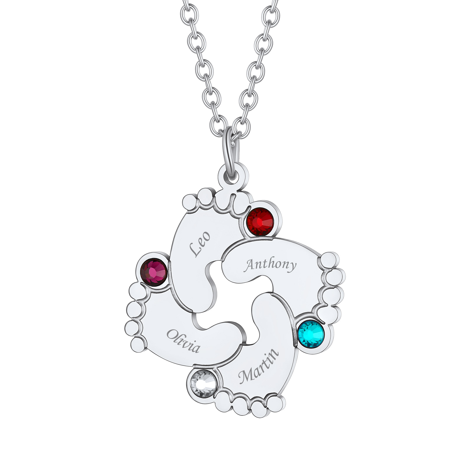 Personalized Birthstone Baby Feet Necklace for Mom Grandmother Family
