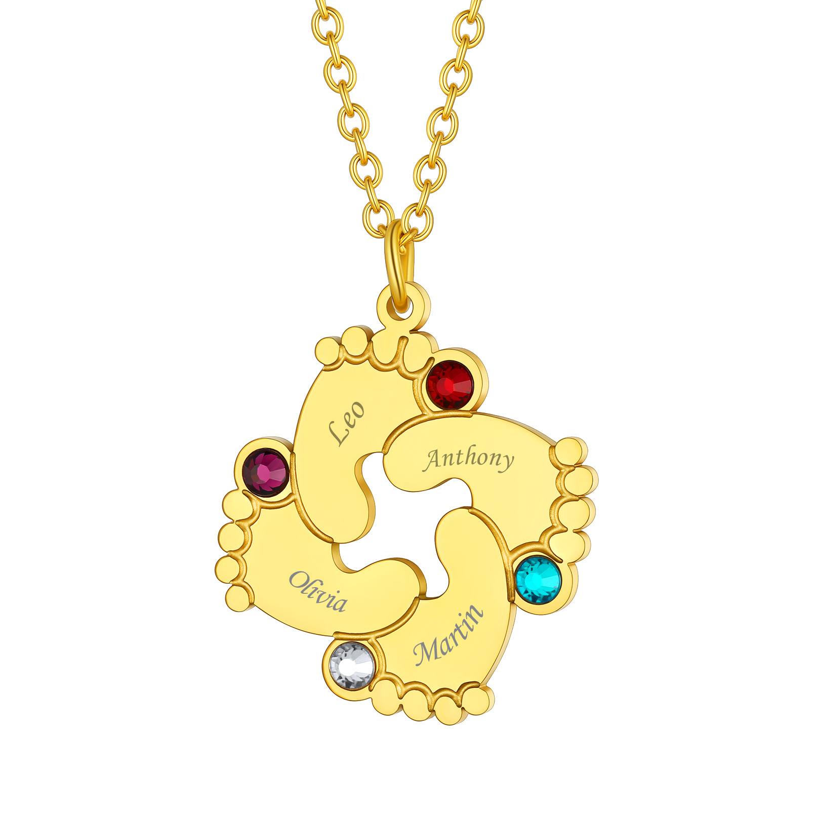 Personalized Birthstone Baby Feet Necklace for Mom Grandmother Family