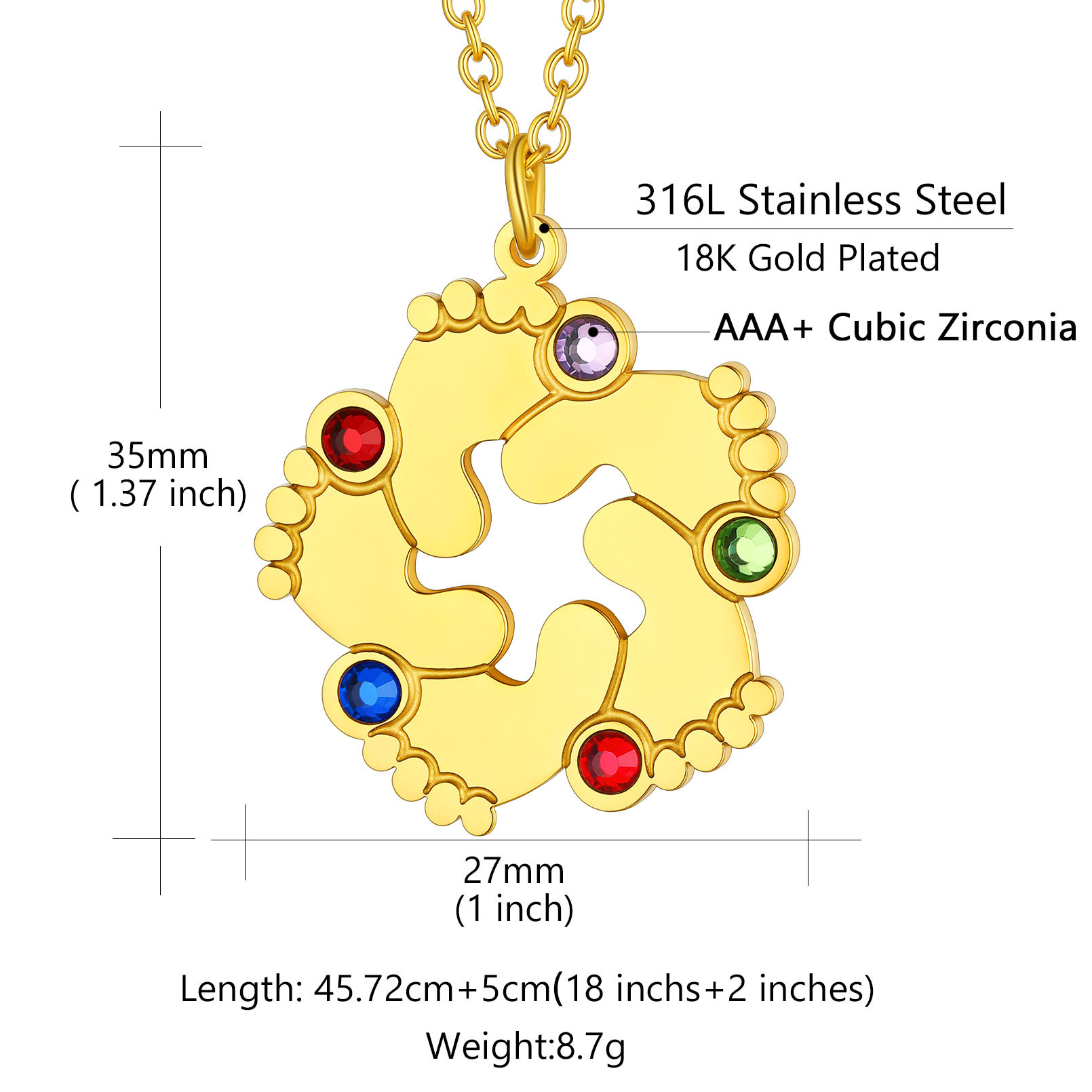 Personalized Baby Feet Necklace for Mom Grandmother Family gold