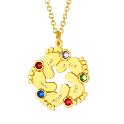 Personalized Birthstone Baby Feet Necklace for Mom Grandmother Family