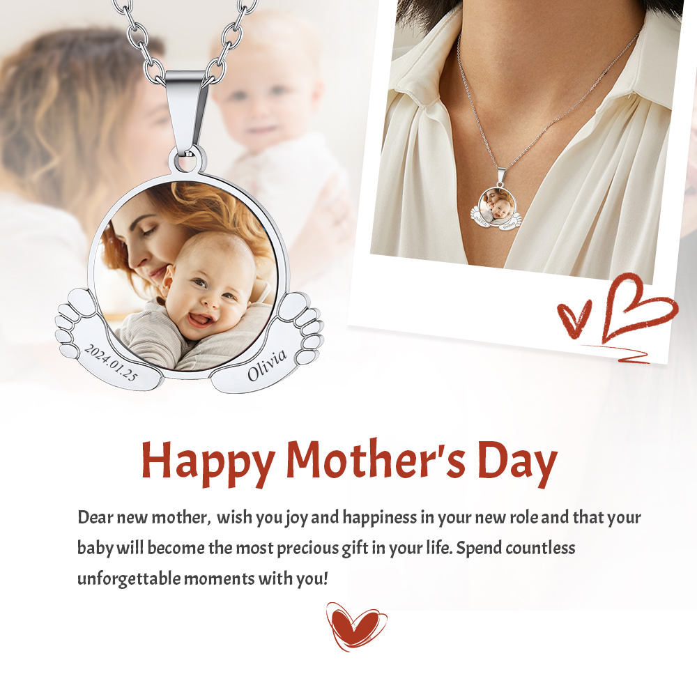 Personalized Baby Feet  Necklace with Pictures for Mom