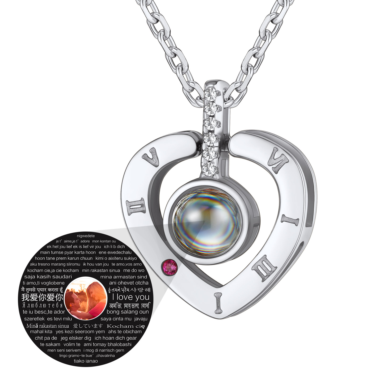Personalized Photo Projection Heart Pendant Necklace silver