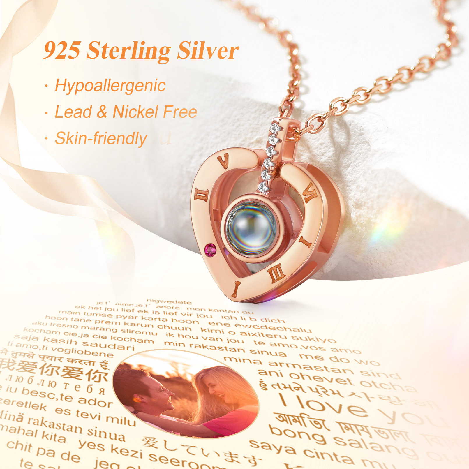 Personalized Photo Projection Heart Pendant Necklace