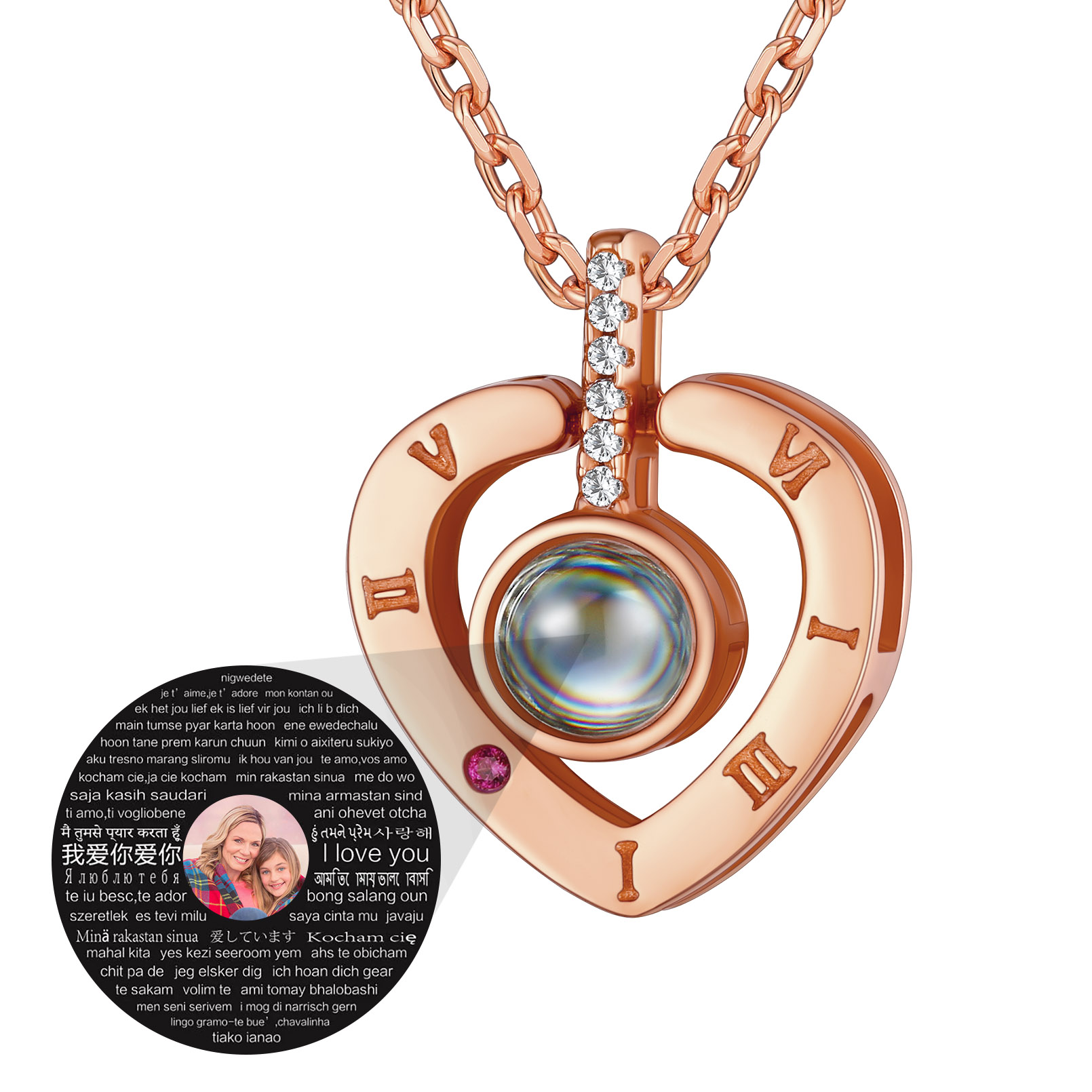 Personalized Photo Projection Heart Pendant Necklace