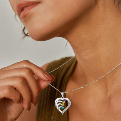 Family Birthstone Heart Necklace With Names 