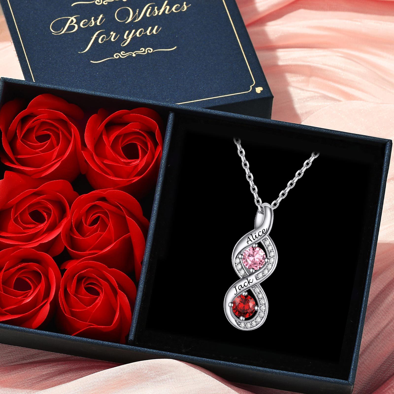 Personalized Engraved Infinity 1-4 Birthstone Necklace gift