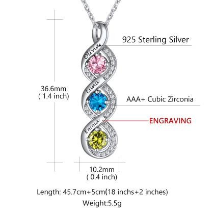 Personalized Infinity 1-4 Birthstone Necklace for Women 3 stone detail