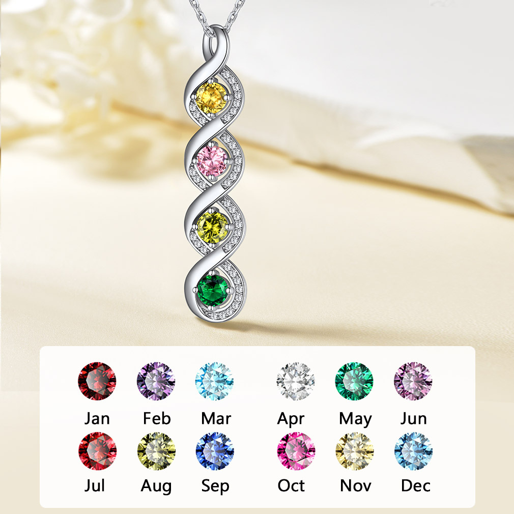 Personalized Infinity 1-4 Birthstone Necklace for Women 12 moths stone