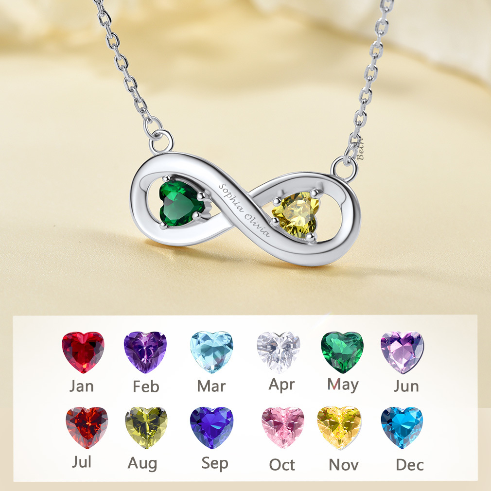 Personalized Engraved Infinity Love Birthstone Necklace for Women