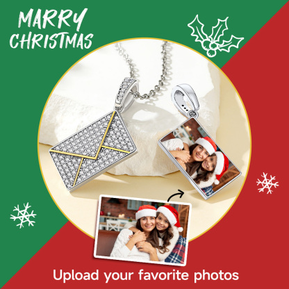 Photo Necklaces for Women Envelope Pendant with Zirconia Stone gift