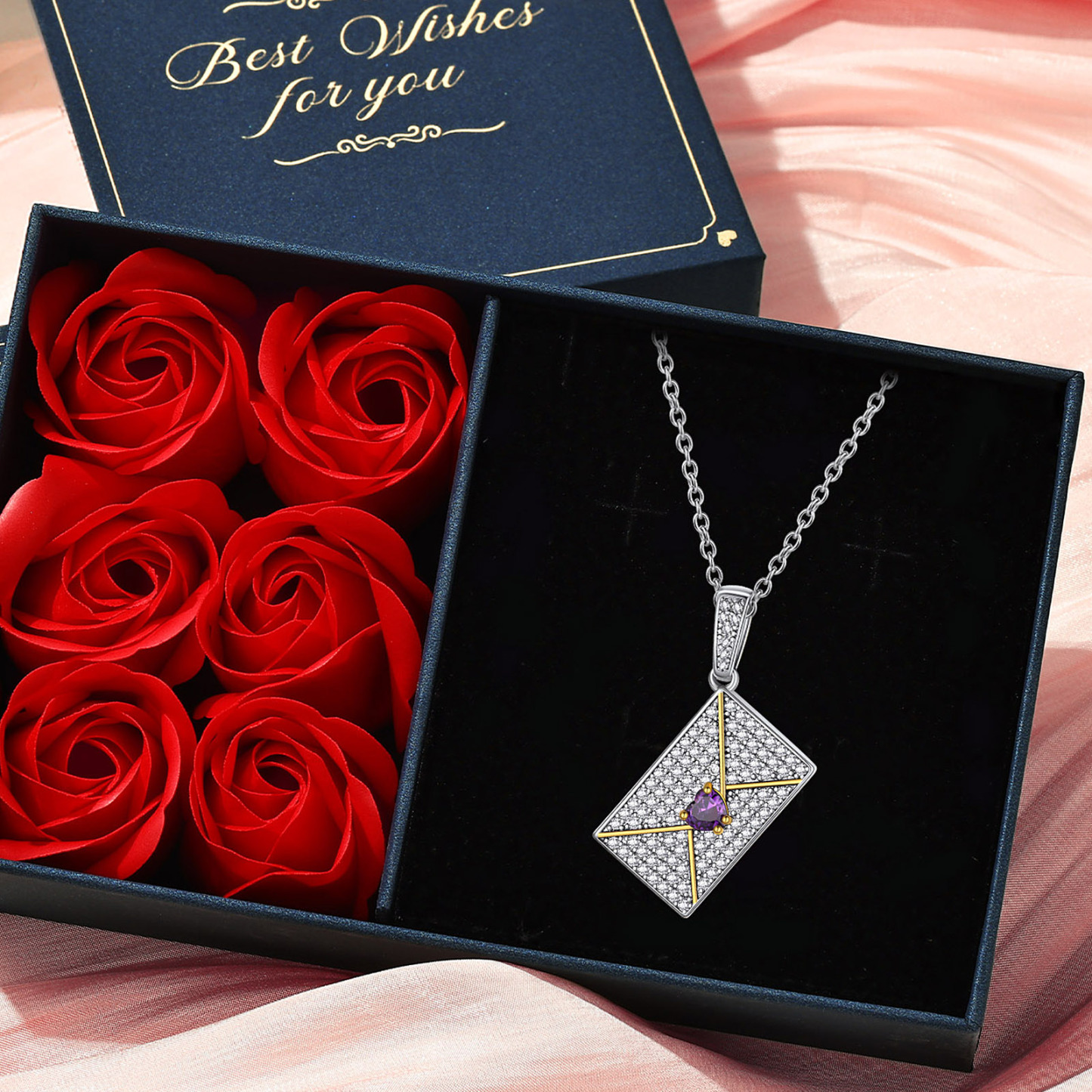 Personalized Photo Envelope Necklace with Custom Birthstone