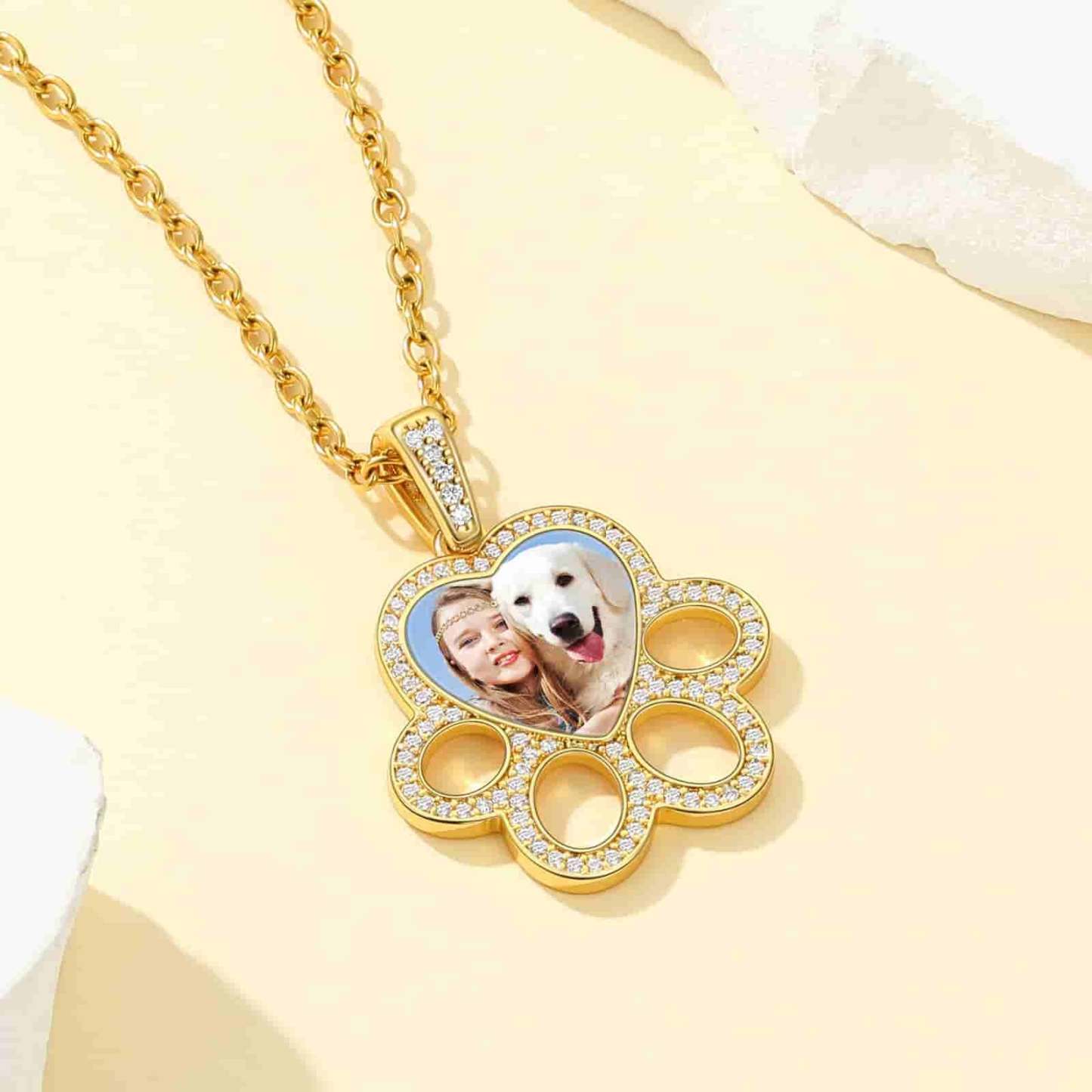 Personalized Dog Paw Photo Pendant Necklace gold