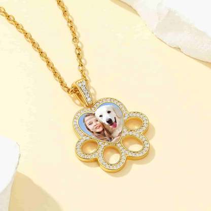 Personalized Dog Paw Photo Pendant Necklace gold