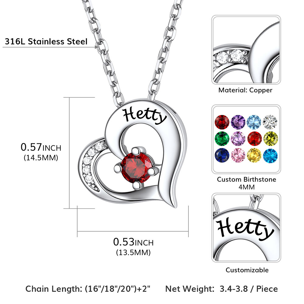 Personalized Heart 1-5 Birthstone Necklace for Women