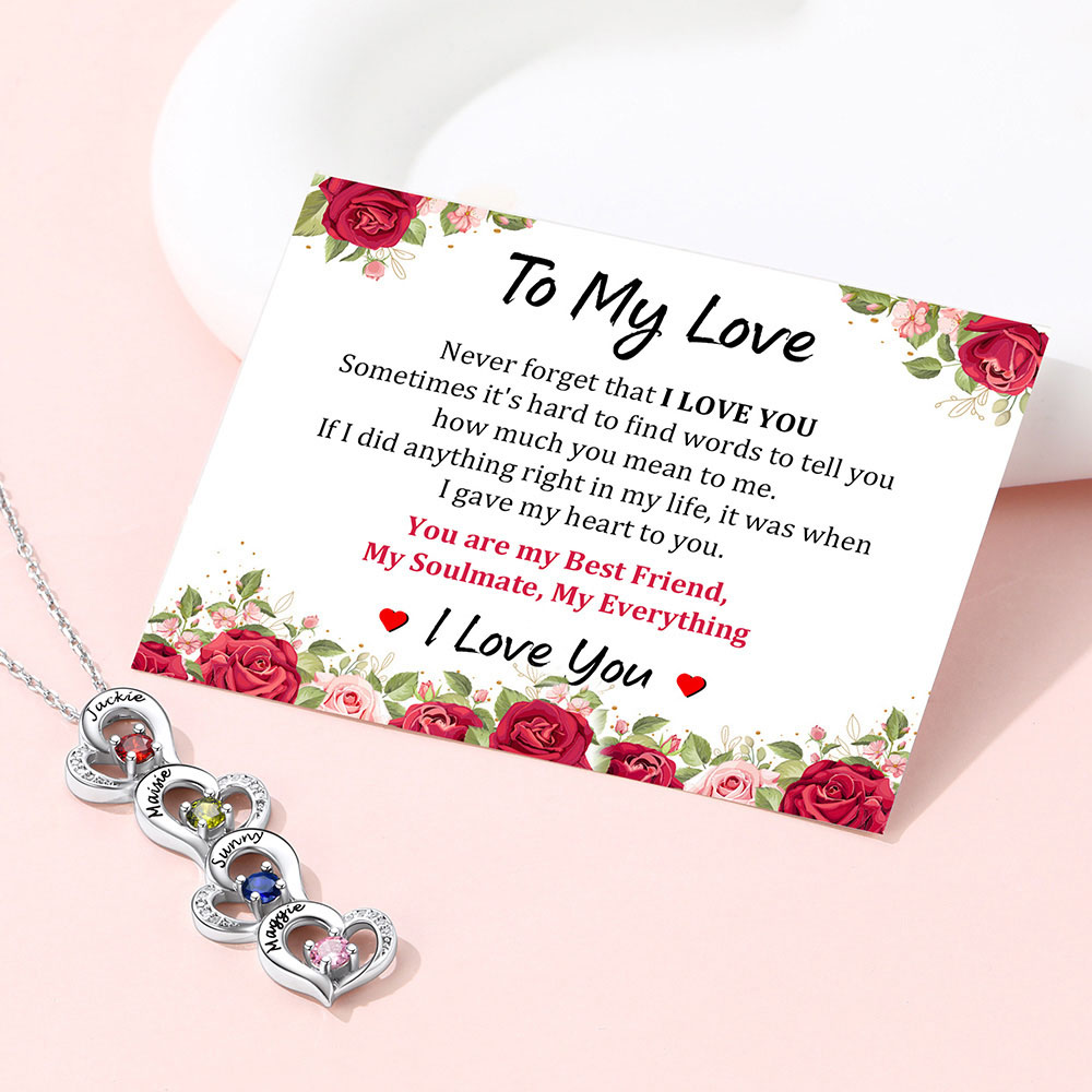 Personalized Heart 1-5 Birthstone Necklace for Women gift for love ones