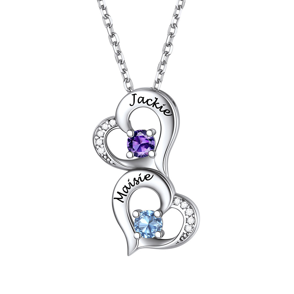 Personalized Heart 1-5 Birthstone Necklace for Women 2 stones