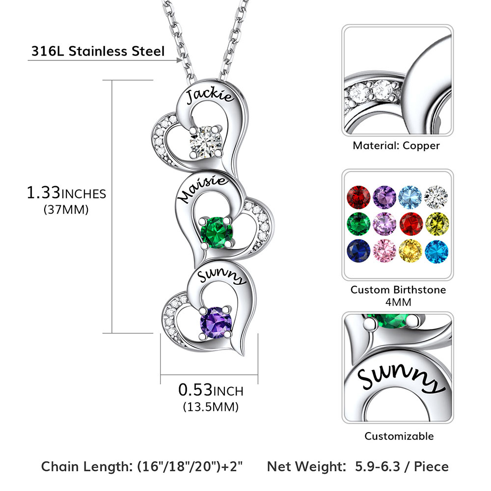 Personalized Heart 1-5 Birthstone Necklace for Women