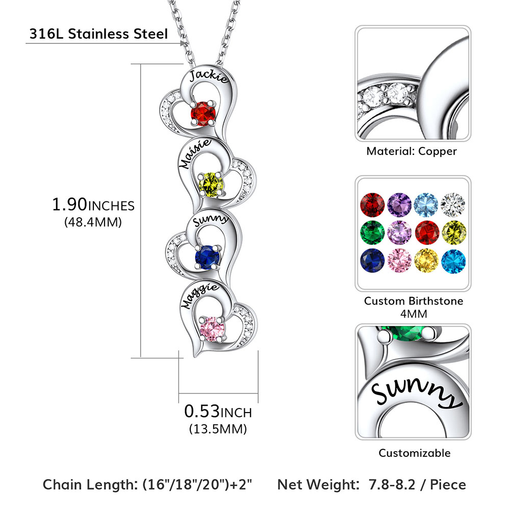 Personalized Heart 1-5 Birthstone Necklace for Women
