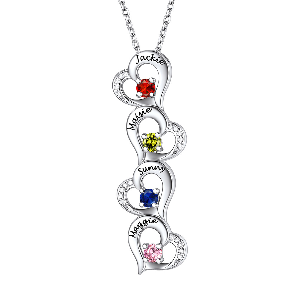 Personalized Heart 1-5 Birthstone Necklace for Women 4stone